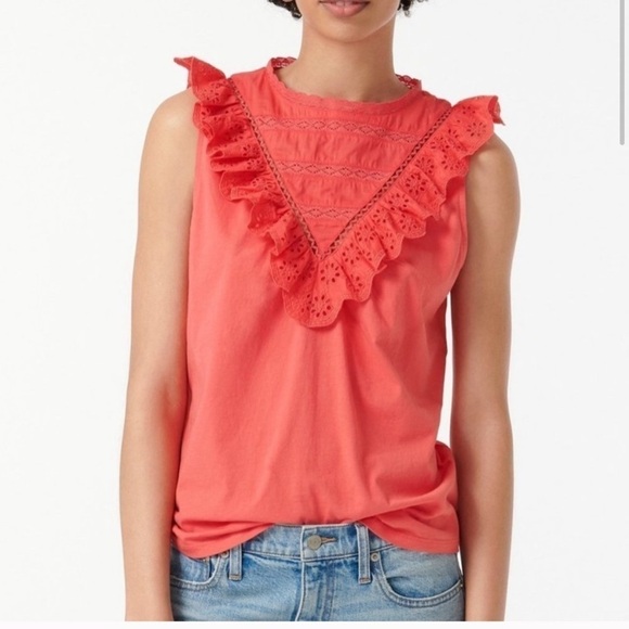 J. Crew Tops - J Crew Eyelet ruffle-front tank AW141